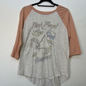 Pink Floyd Graphic Raglan Tee Gray and Pink Asymmetrical